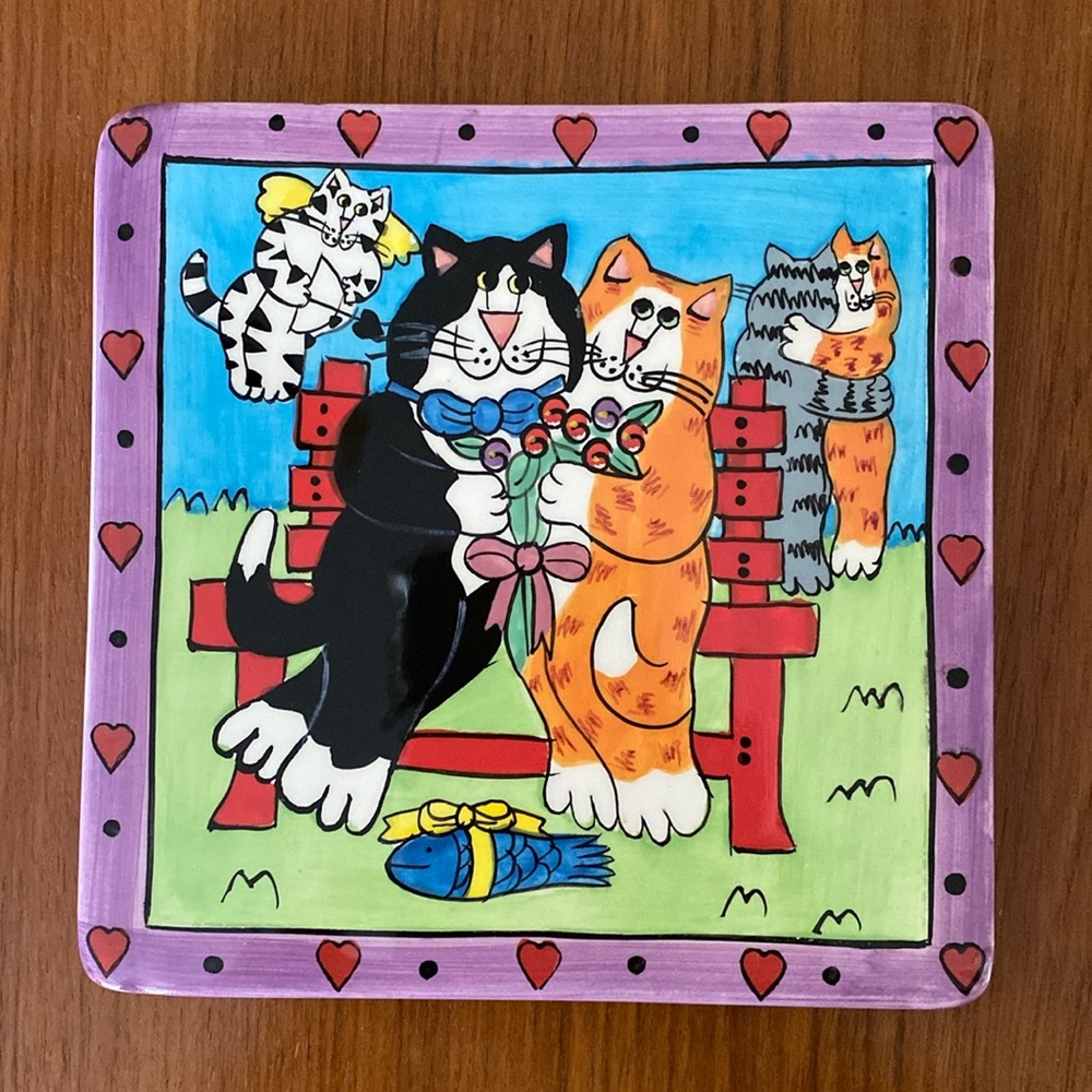 Catzilla Tile Art Trivet-Cats In Love